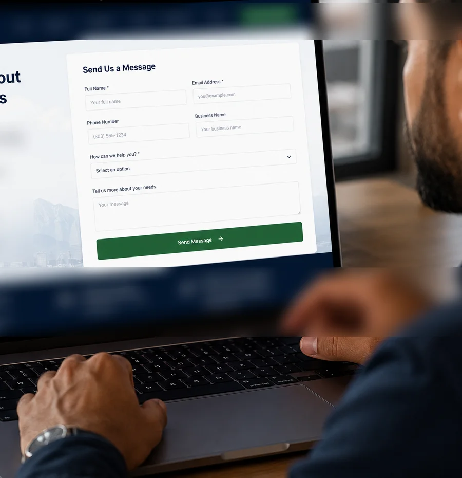 A business owner filling out the EFS contact form on a laptop.