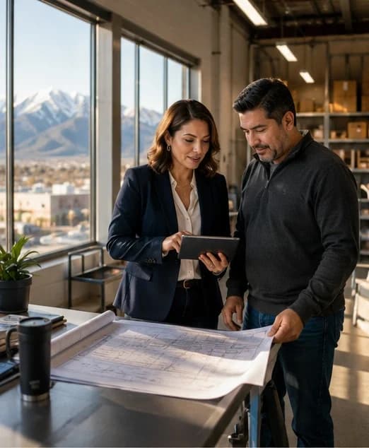 Financial advisor working with a Colorado small-business owner.
